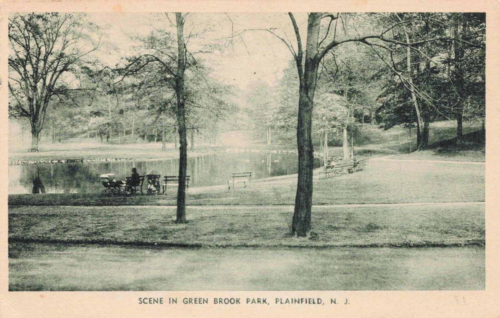 Scene in Green Brook Park, Plainfield, NJ Vintage PC Stamped & Posted 1936