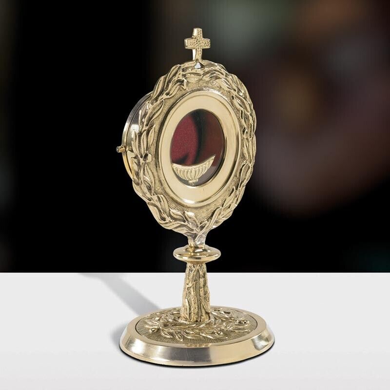 24KT Plate Church Brass Vine Embossed Monstrance with Removable Luna 11 In