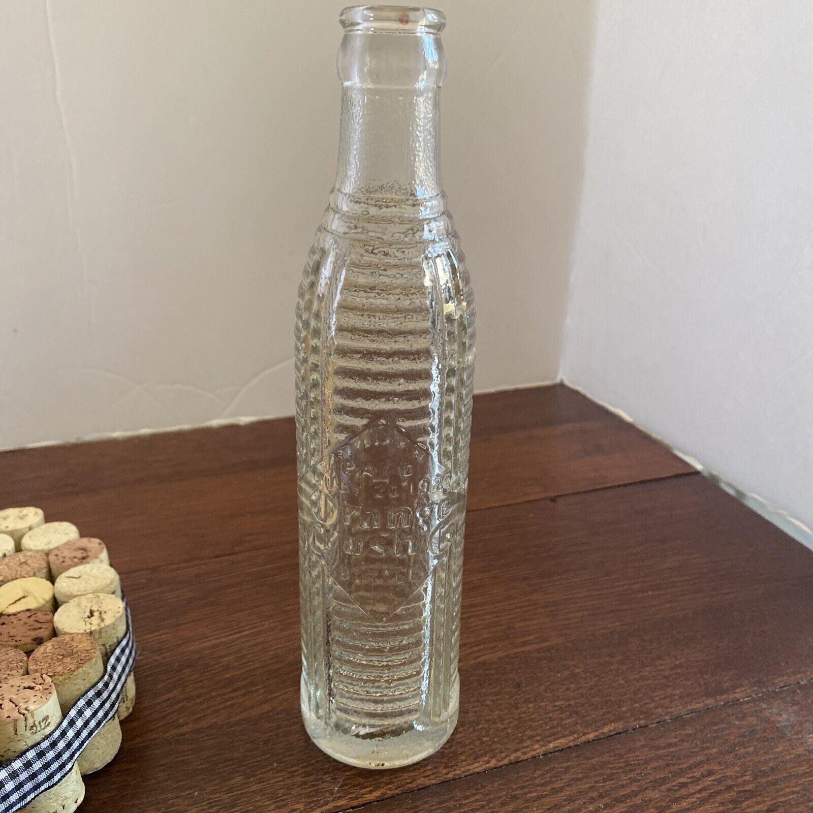 Vtg Orange Crush 6 fl oz Ribbed Glass Beehive Soda Bottle Pat\'d 1920