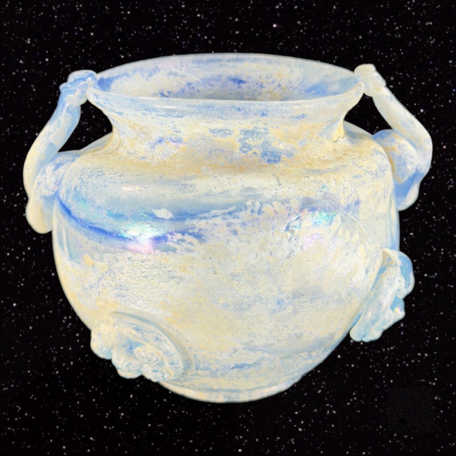 Antique Venetian Glass Hand Blown Iridescent Primitive Vase Bowl Hand Made Scavo