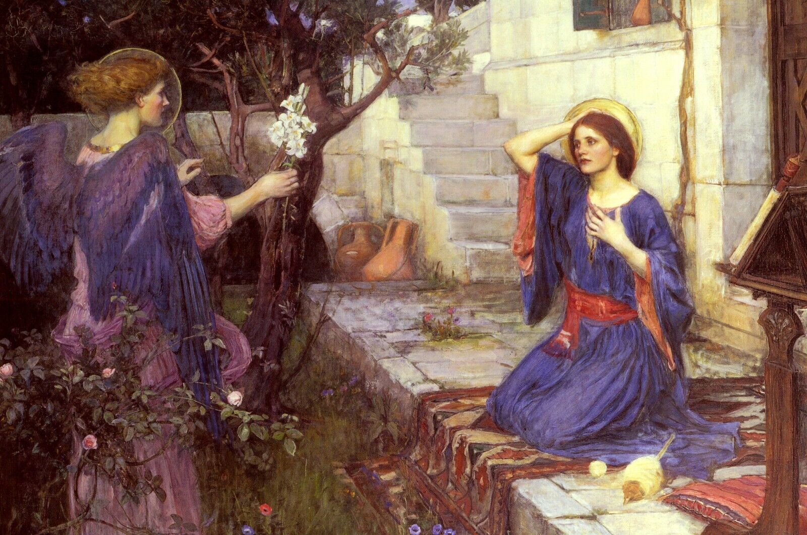 Modern Repro Postcard: The Annunciation, Gabriel Visits Mary, Waterhouse
