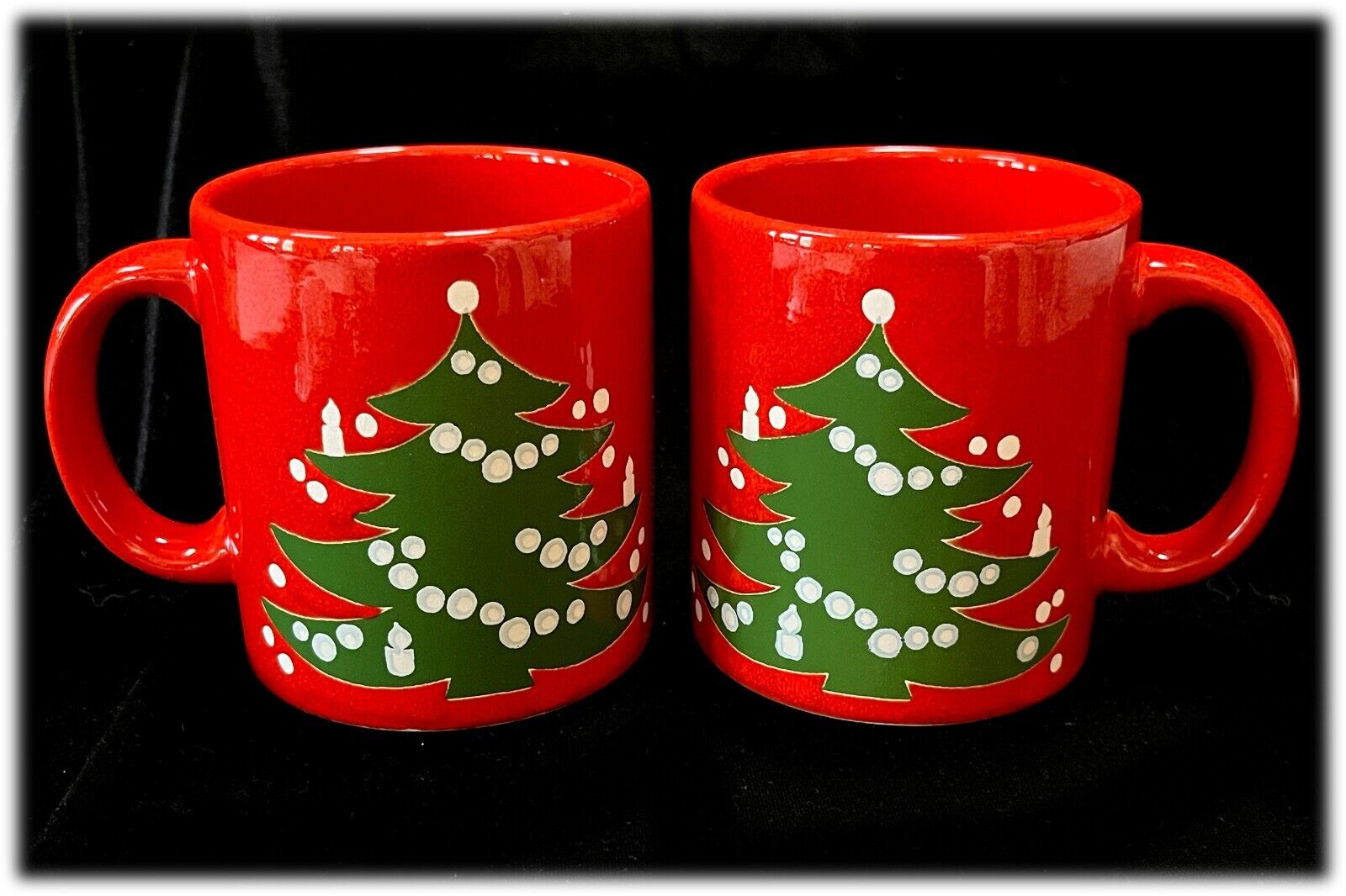 2 Vintage Waechtersbach Red Christmas Tree Ceramic Coffee Mugs Cups West Germany