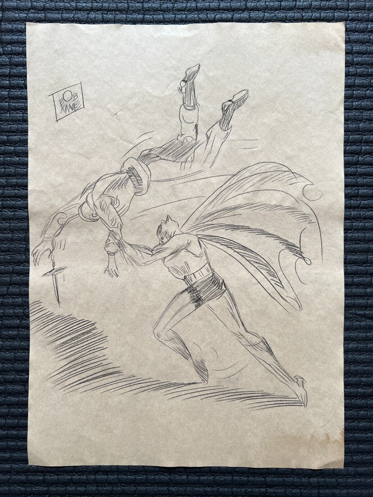 BOB KANE Handmade) Drawing - Painting Inks on old paper signed & stamped