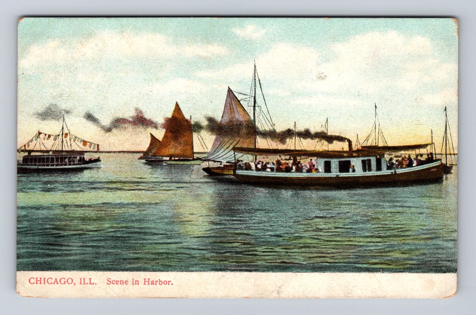 Chicago IL-Illinois, Scene In Harbor, Antique, Vintage c1910 Souvenir Postcard