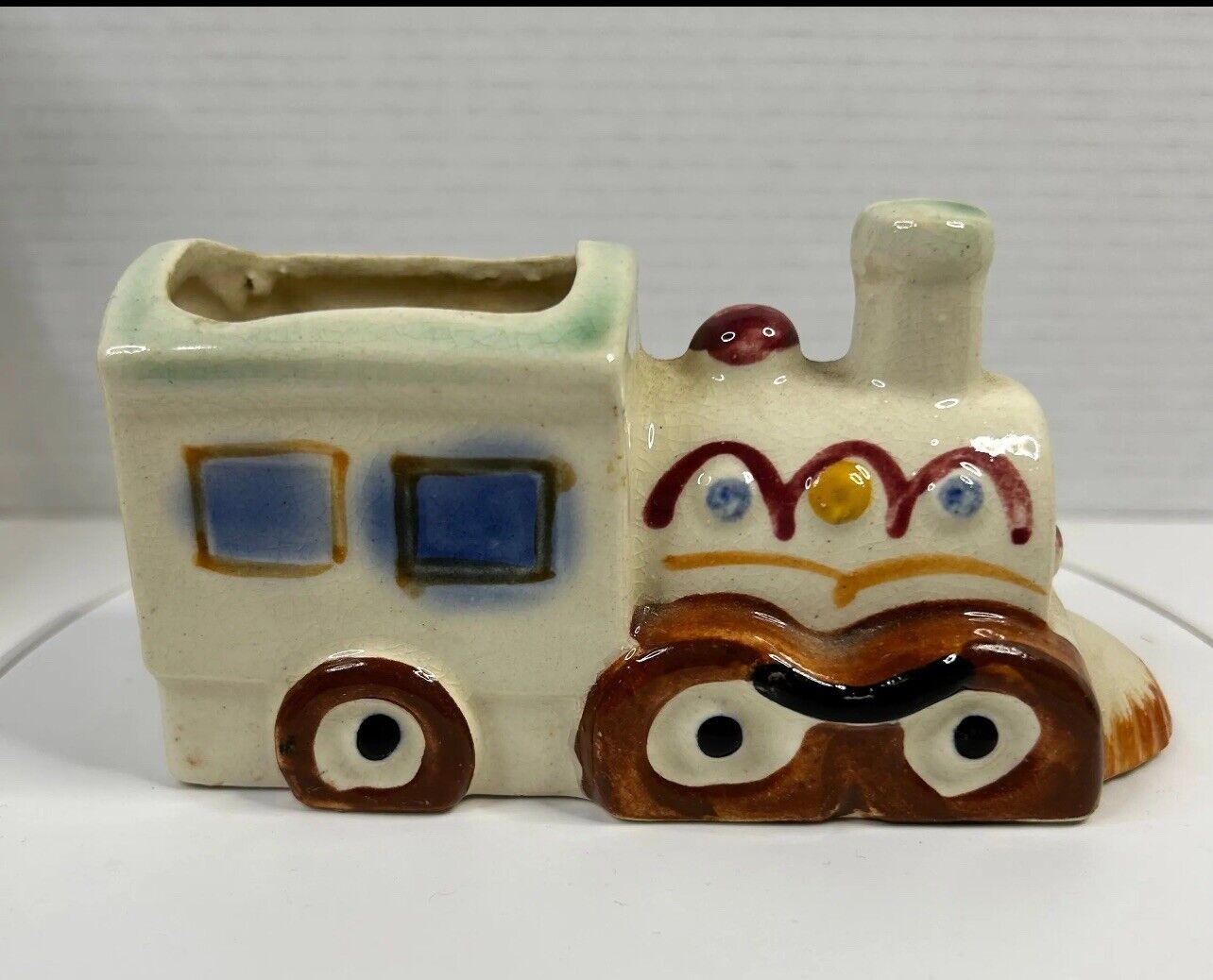 Vintage Made In Occupied Japan Nursery Anthropomorphic Ceramic Train Planter ￼