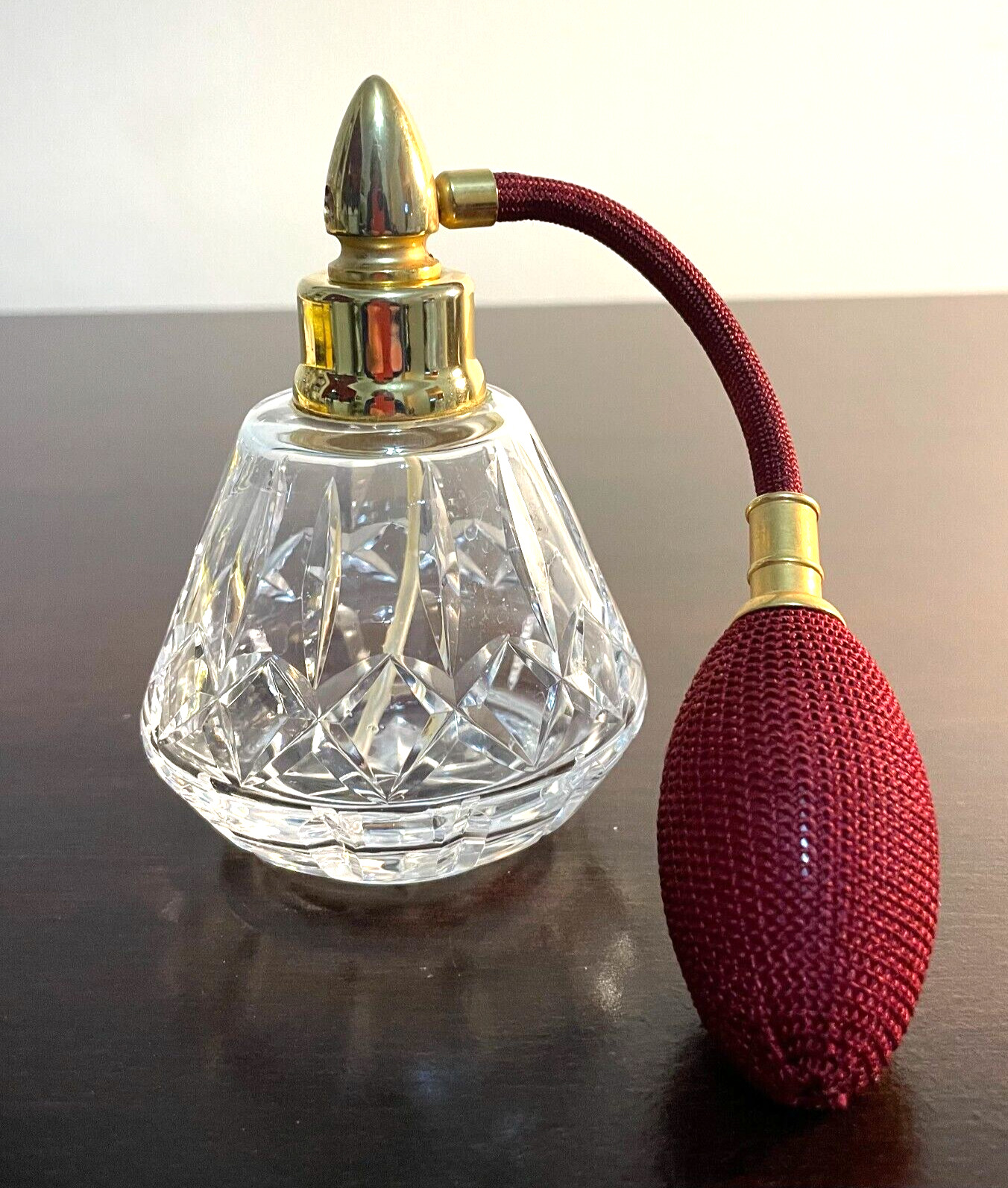 WATERFORD Lismore Crystal Atomizer Perfume Bottle with Burgundy Bulb