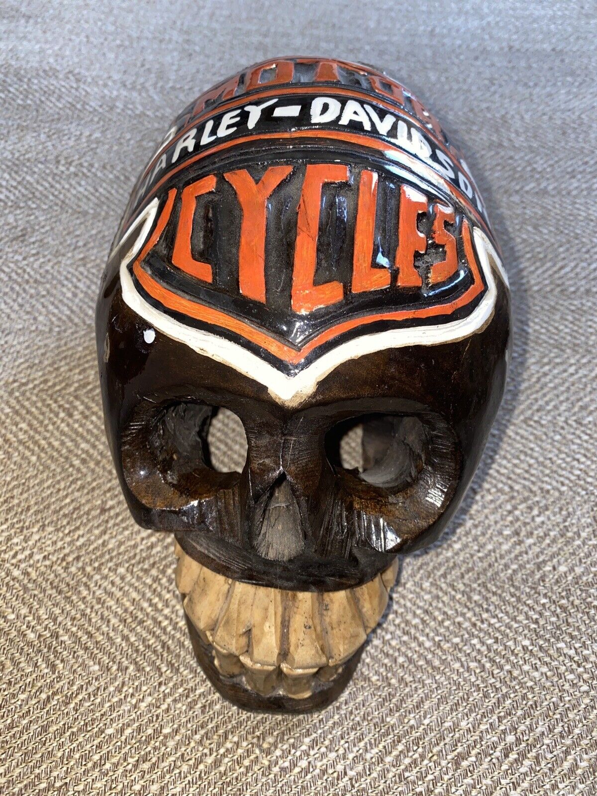 Harley Davidson Carved Skull Rare Looks Cool Wood Carved