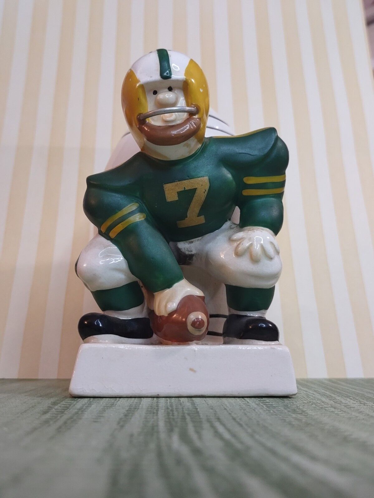 Vintage 1962 NAPCO Football Yellow Green Bay Ceramic Bank Figure Marked Bedford 