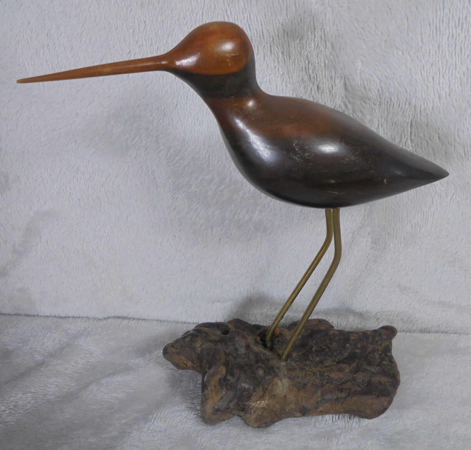 Vintage Sandpiper Bird Hand Carved Wood Metal Art Sculpture Statue Figurine