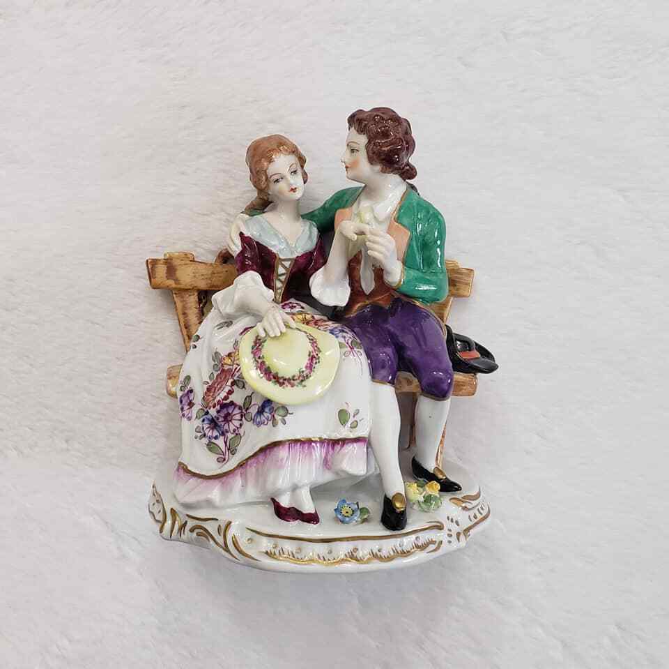 Antique 1762 Volkstedt Germany Porcelain Victorian Couple Sitting on Bench