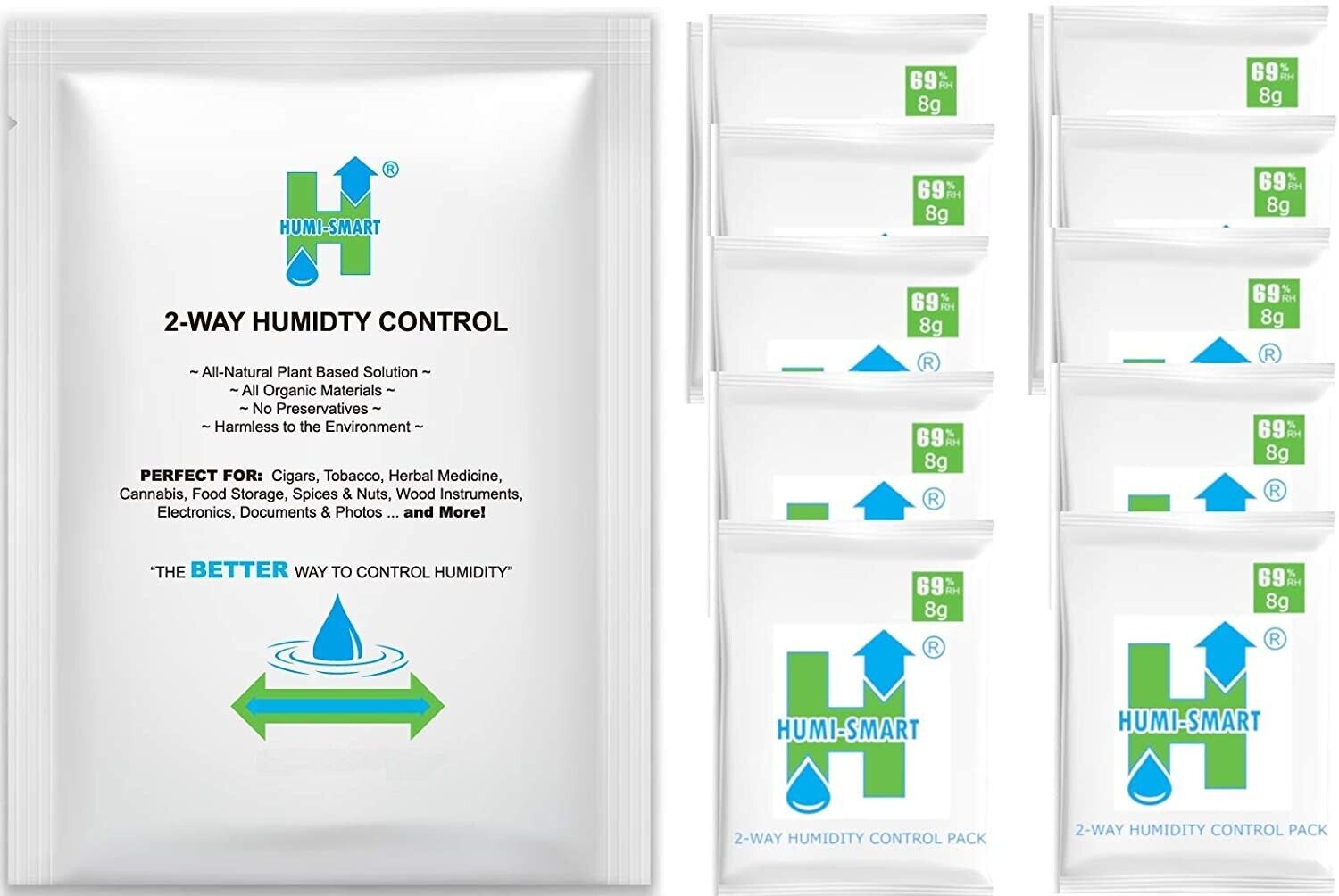 Humi-Smart 69% RH 2-Way Humidity Control Packet – 8 Gram 10 Pack