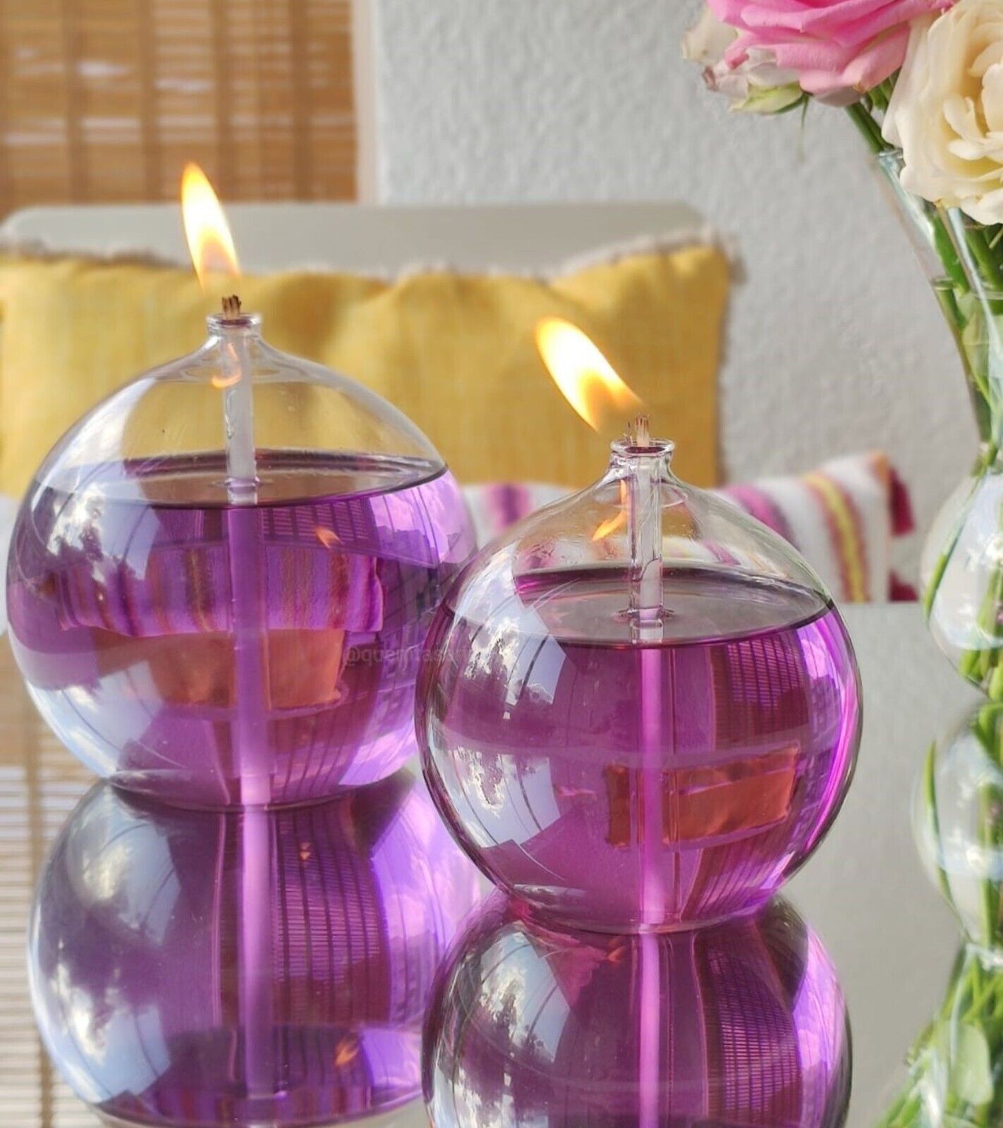 Elegant Glass Oil Lamp Candle with Illuminating Glass Wick 2 Balloon Series