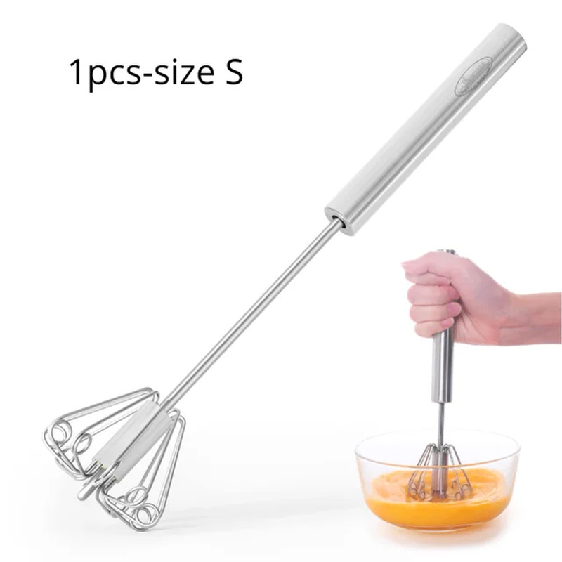 Whisk Semi-Automatic Mixer Egg Beater Stainless Steel Manual Mixer Self-Turning 