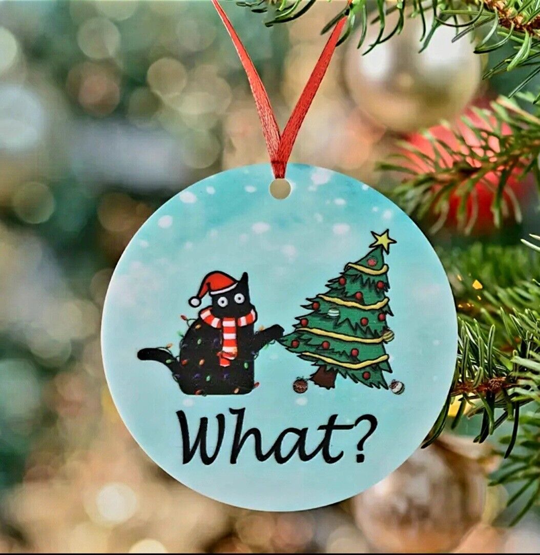 Cute Christmas Black Cat With \