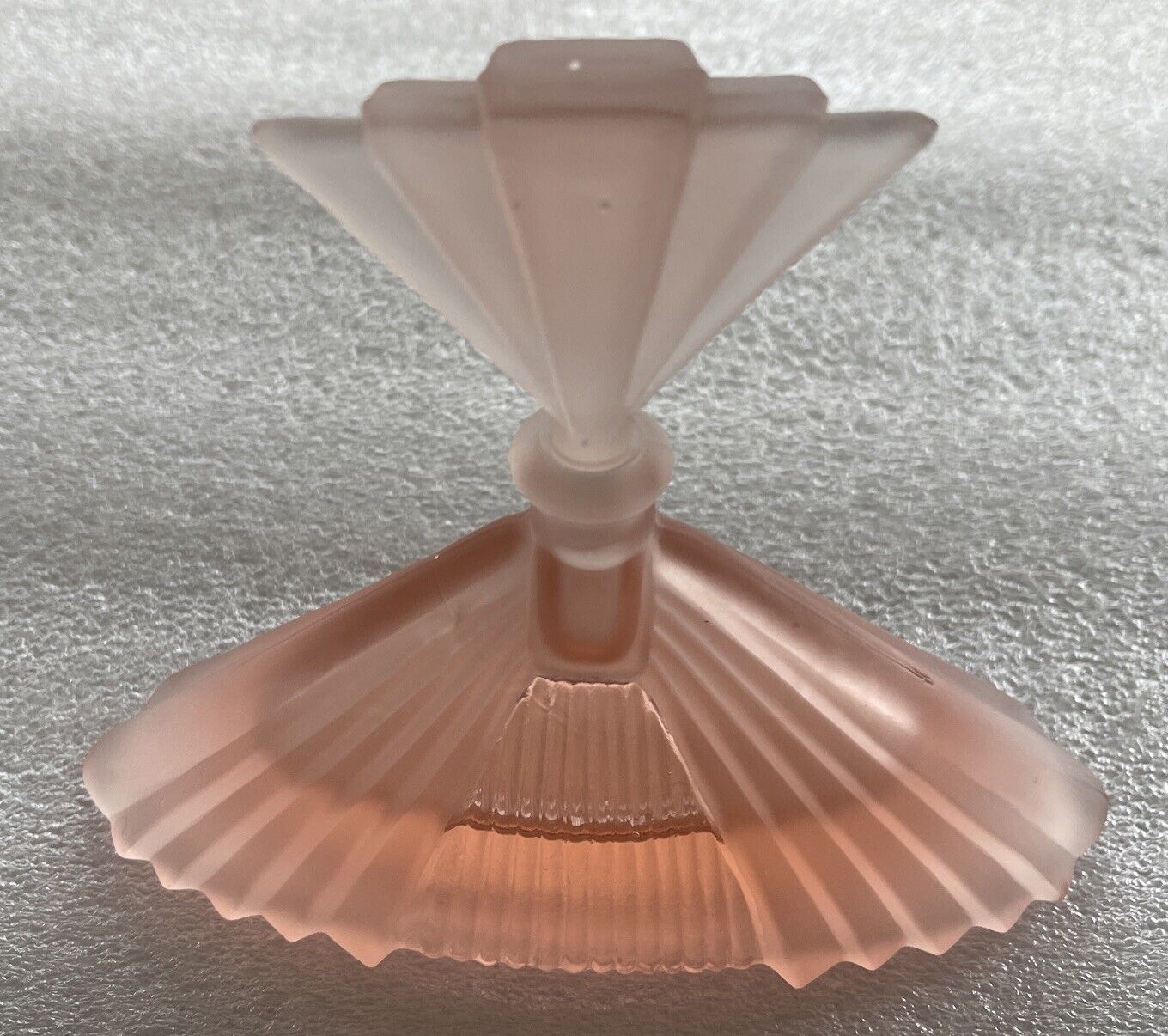 Vintage Art Deco Pink Satin Silvestri Perfume Bottle Fan Topper Frosted Triangle