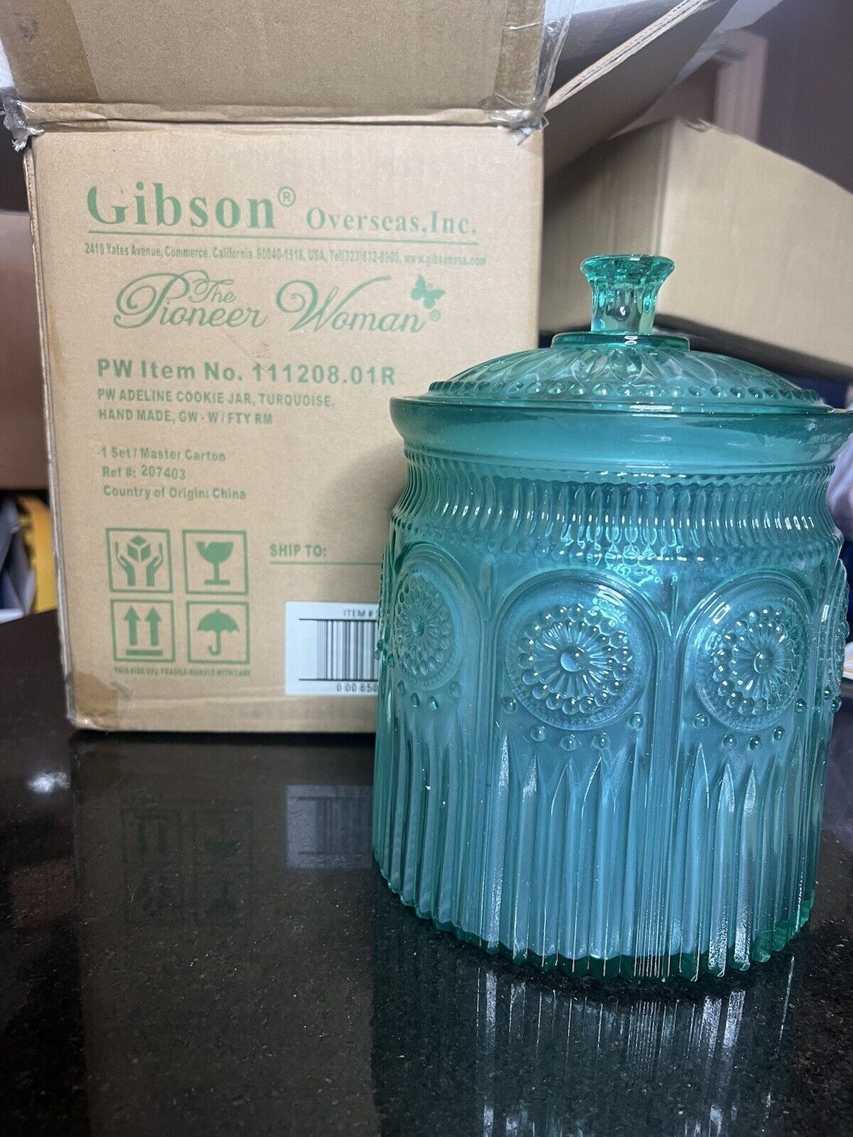 The Pioneer Woman Adeline Cookie Jar Turquoise 9.5 “ Tall