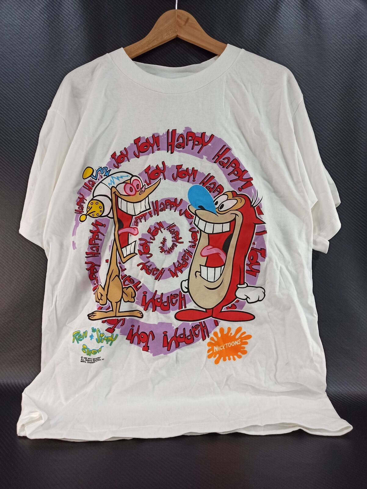 Vtg 90s New Old Stock Ren and Stimpy Nickelodeon Cartoon Promo Medium T-Shirt