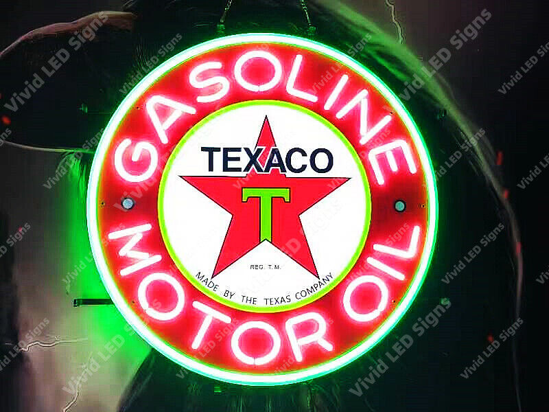 Texaco Gasoline Motor Oil Gas Fuel Vivid LED Neon Sign Light Lamp With Dimmer