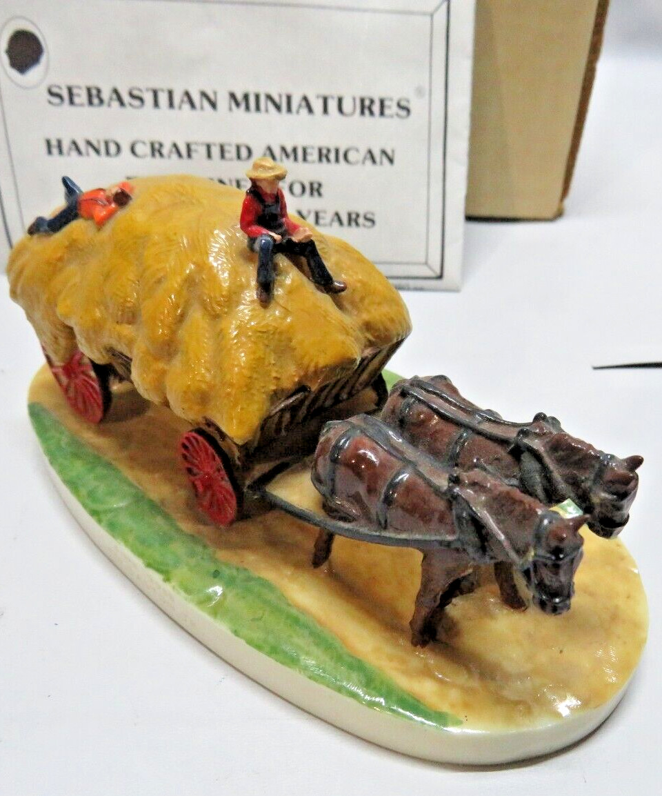 Sebastian Miniature Bringing in the hay horse and buggy vintage 1989 hand cast