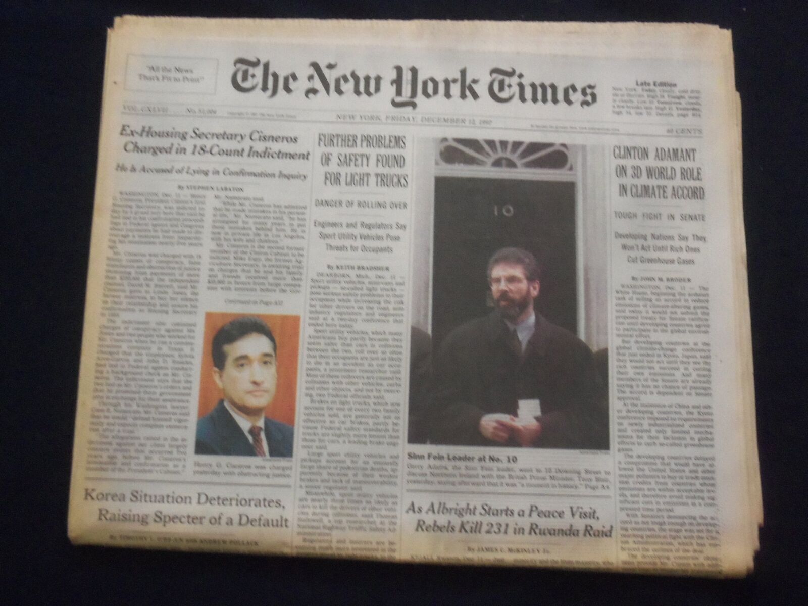 1997 DEC 12 NEW YORK TIMES NEWSPAPER -CLINTON 3RD WORLD CLIMATE ACCORD - NP 7085