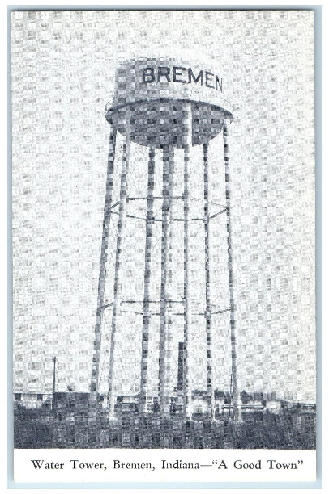 c1920 Water Tower industrial Area Serve For Community Bremen Indiana IN Postcard