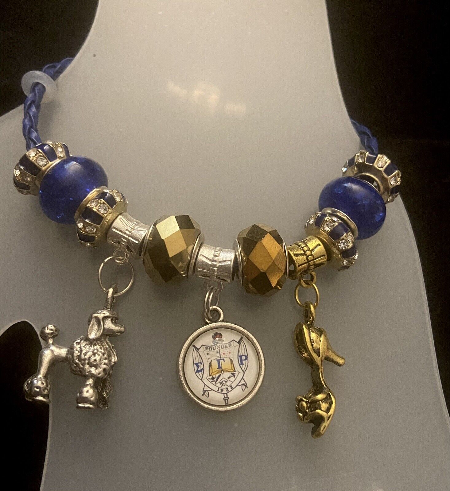 Divine 9 Inspired SGRHO European Blue Leather Bracelet With Charms 7.87in-0078