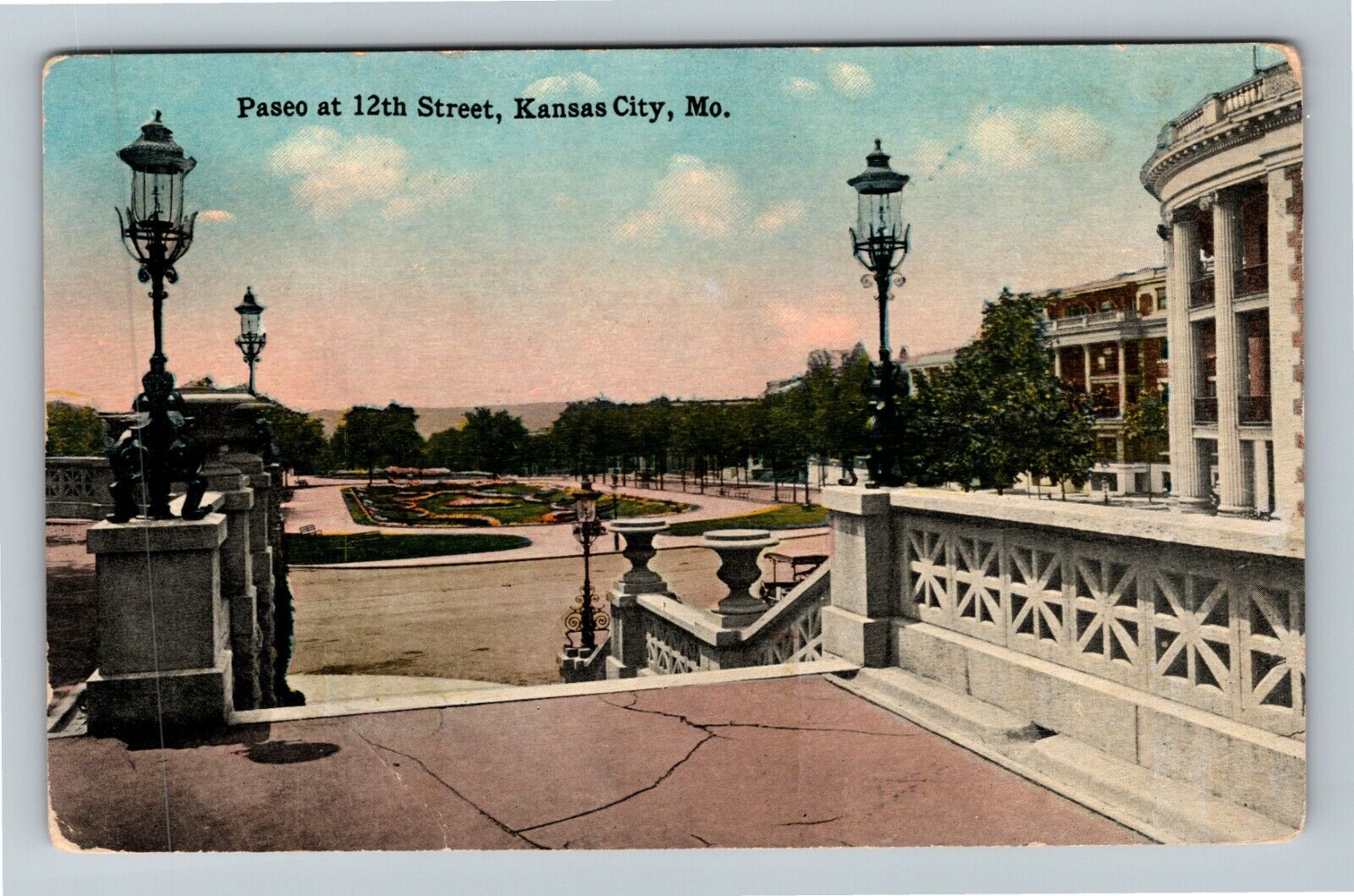 Kansas City MO-Missouri, Paseo At 12th Street, Garden, c1917 Vintage Postcard