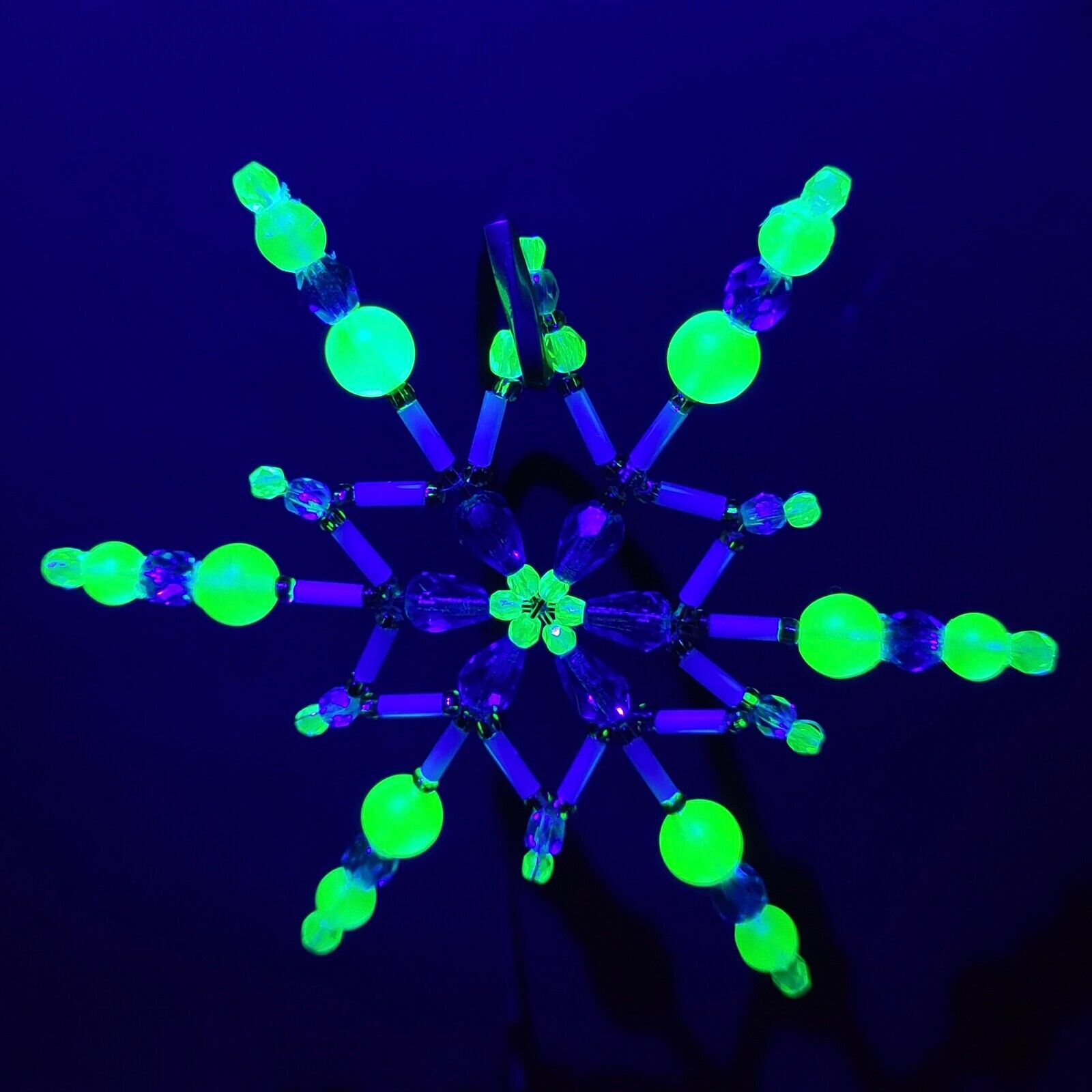 Vaseline Snowflake Uranium Christmas Glass Decor Czech Old Beads Hand Made