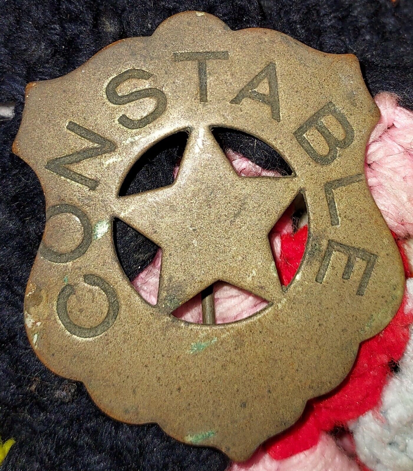 Vintage Obsolete 1900s  Constable Badge - Heavy Brass - Unusual Shape 5 Pt. Star