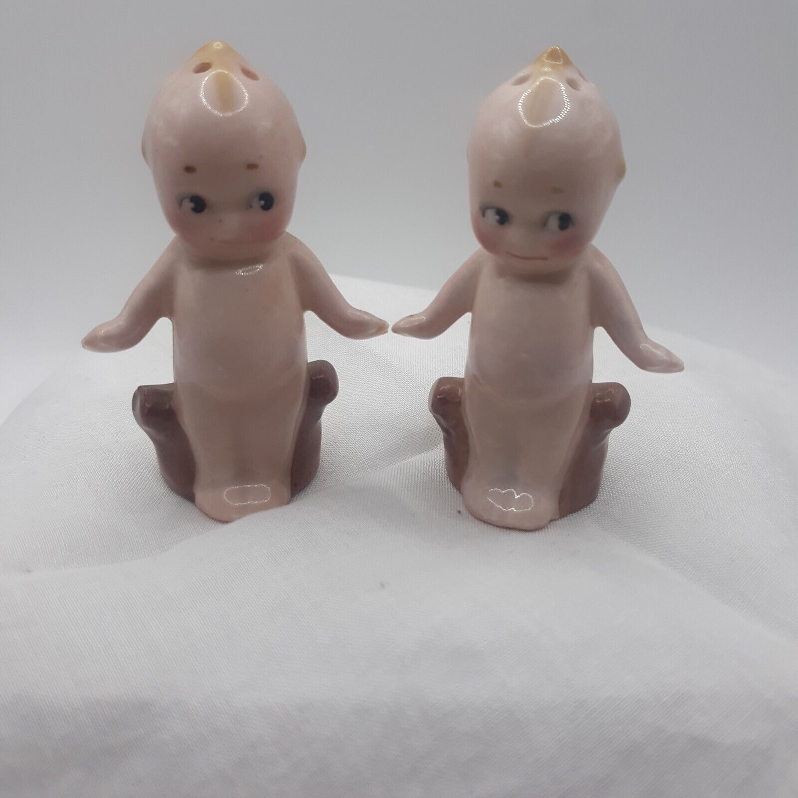 Vintage Rose O'Neill Kewpie Salt and Pepper Shakers Standing With Stump 1913
