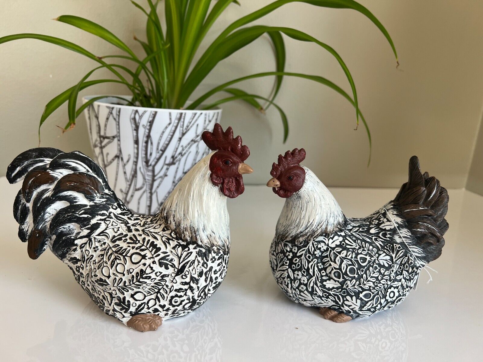 Rooster and Hen Set Home Decoration Statues, Farm Birds, Chicken, Country Kitche