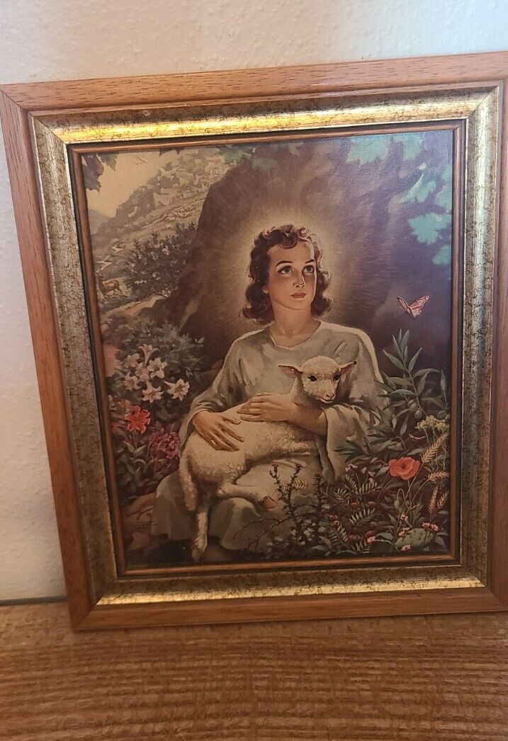 Beautiful Warner Sallman The Boy Christ holding Lamb Jesus Vintage Lithograph