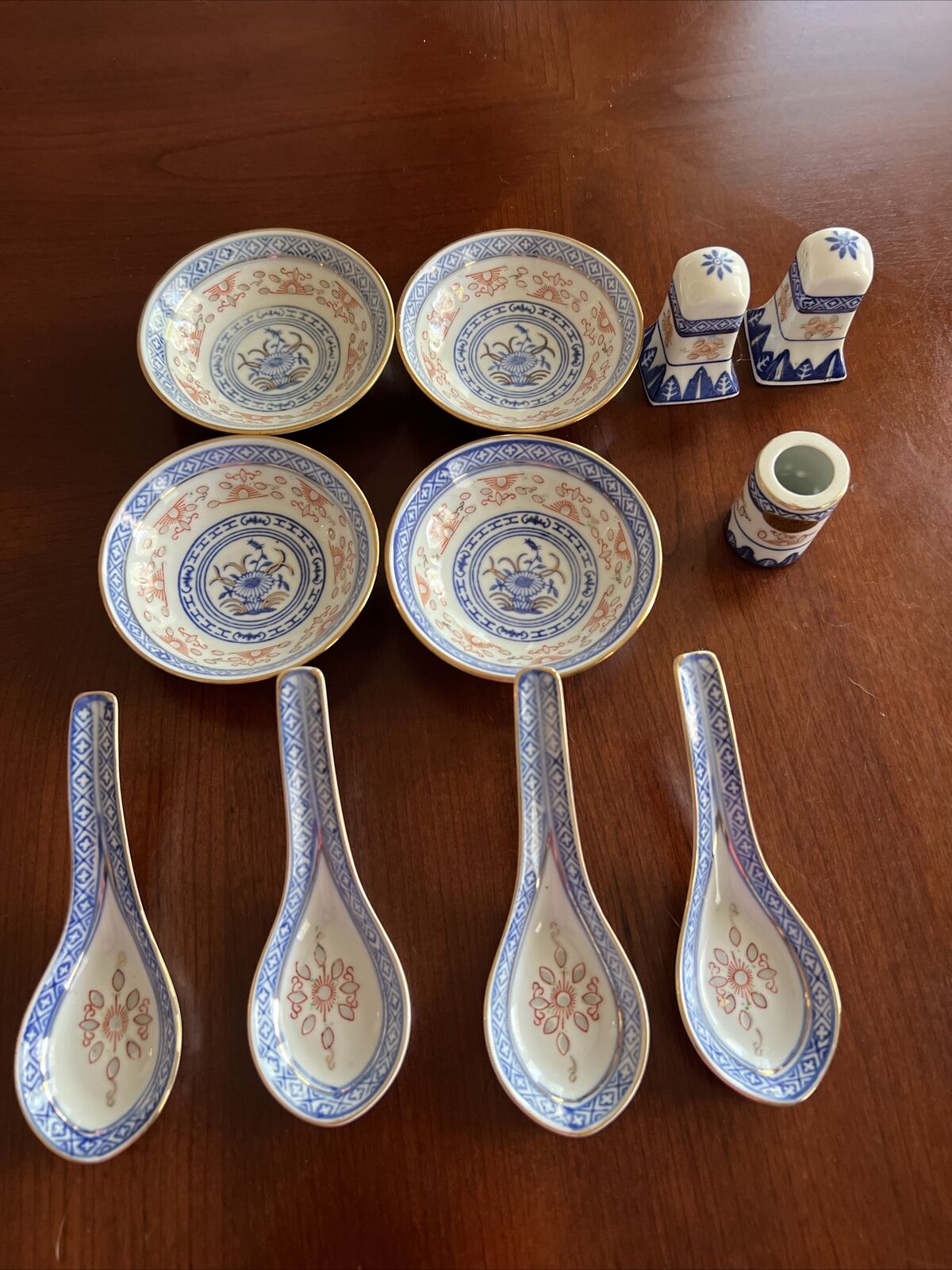 Vintage Jingdezhen Chinese Porcelain Oriental Blue rice grain pattern Lot Unique