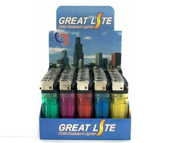 50 bulk wholesale Disposable Lighters, multicolor, with display packaging