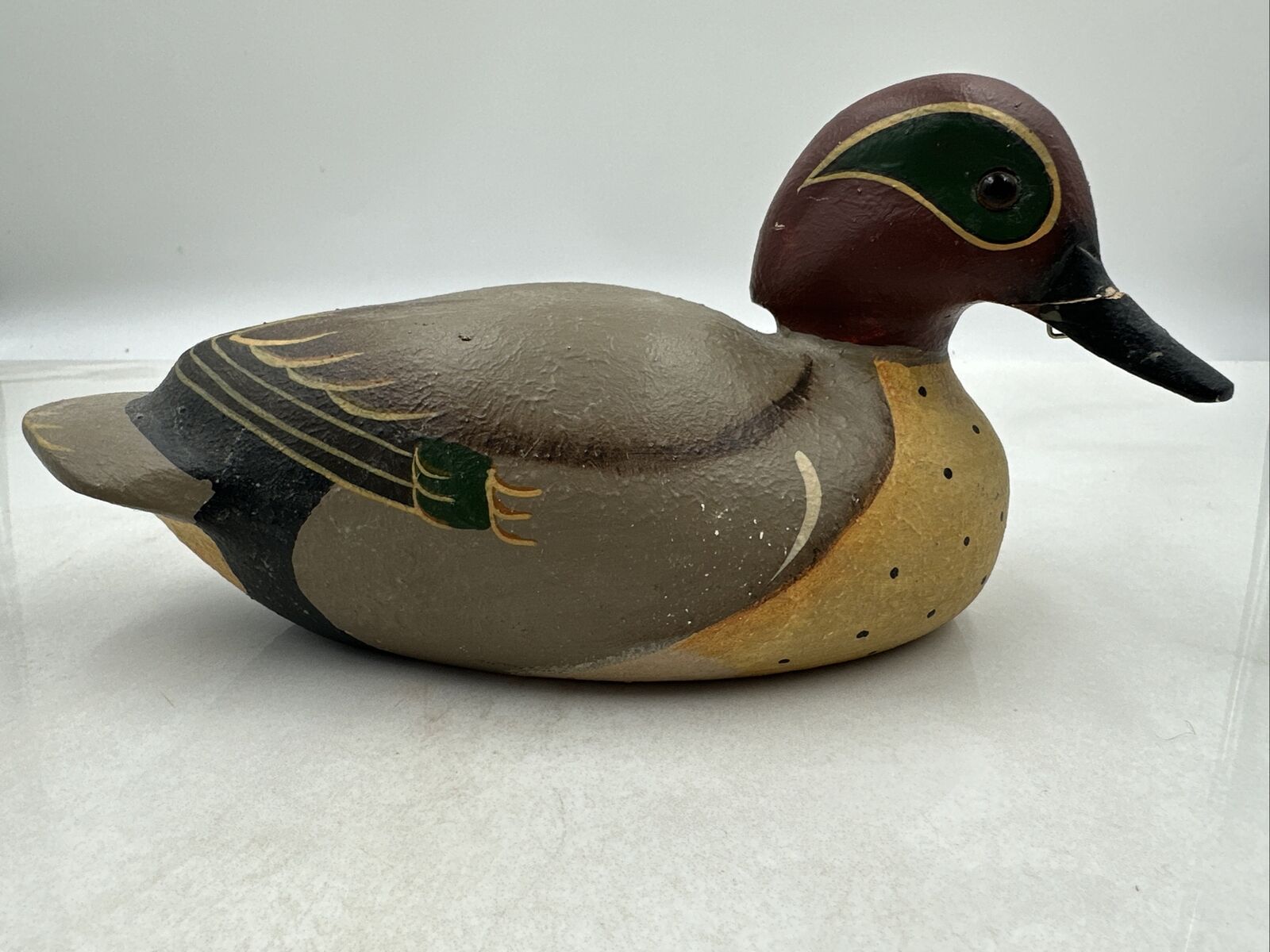 Ducks Unlimited Decoy Green-Winged Teal Drank Duck Hand Carved Painted