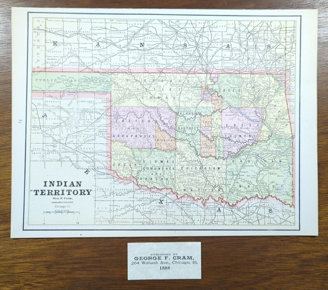Vintage 1888 INDIAN TERRITORY Map 13\
