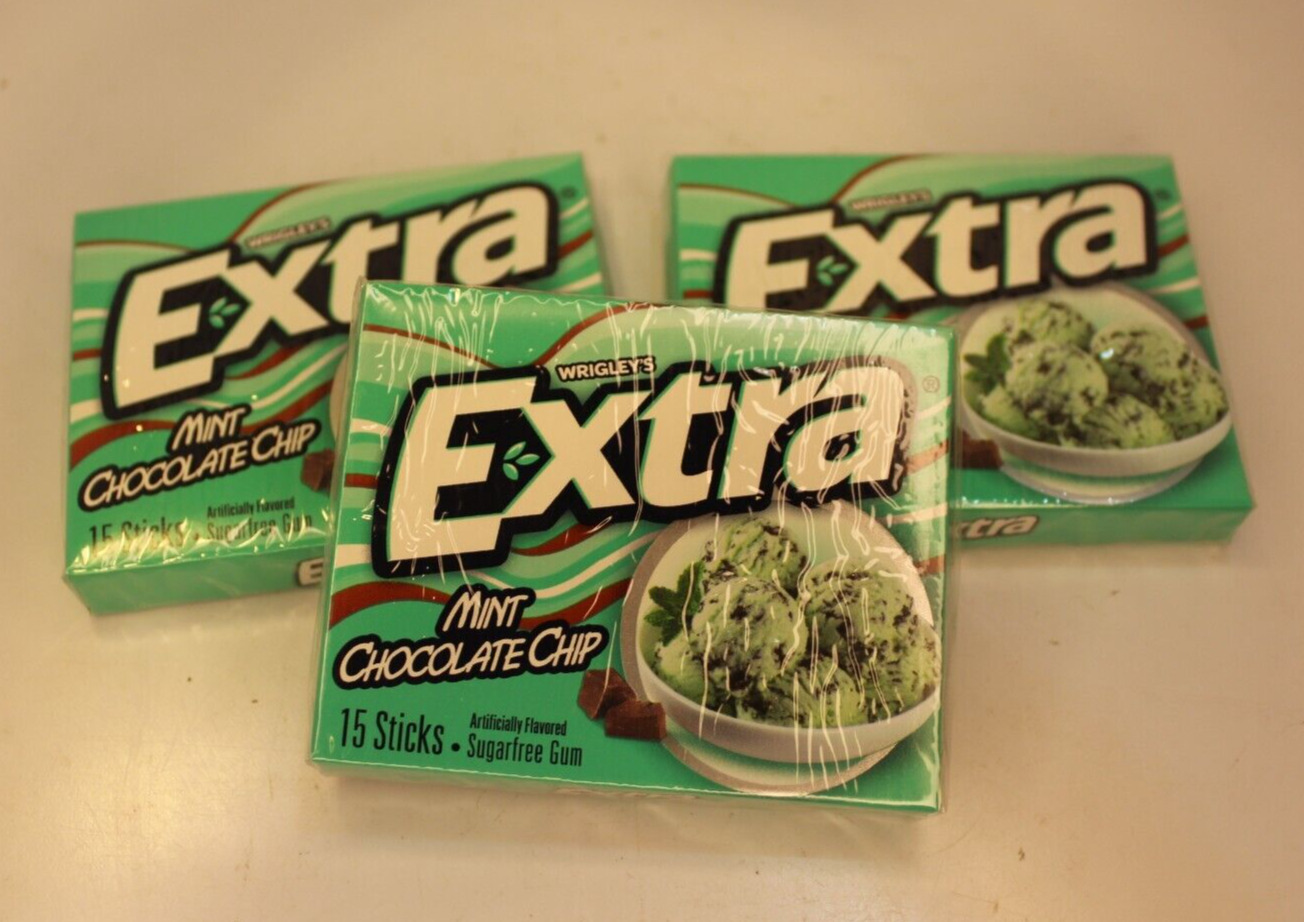 3 Packs Extra Mint Chocolate Chip Gum Discontinued  Wrigley\'s Dessert Delights