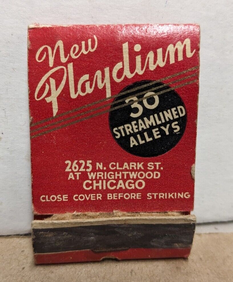 Vintage New Playdium Chicago IL Matchbook Cover 30 Streamlined Bowling Alleys