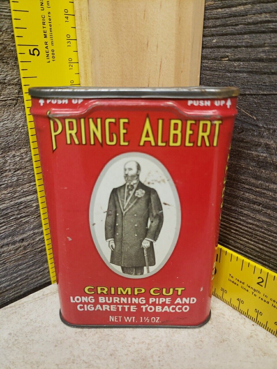 Vintage Prince Albert Tobacco Pocket Tin with OLD TIMER Knives Advertising LOOK