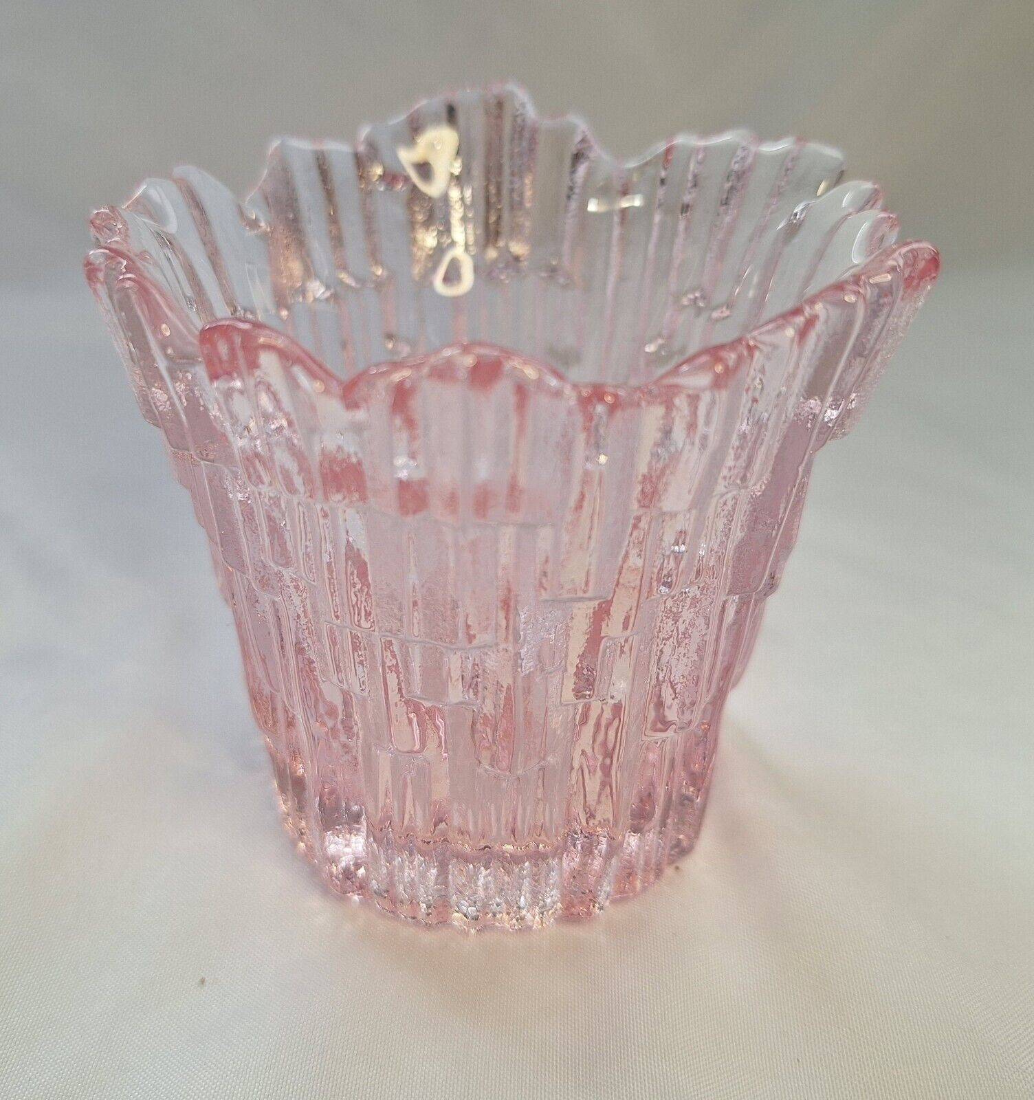 Vintage Dalzell Viking Pink Ice Glass Votive Holder 