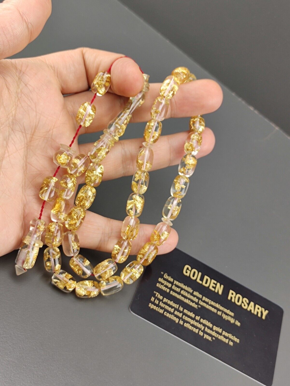 24k gold aircraft glass rosary, İslamic rosary, misbaha, tasbih, tasbeeh,masbaha