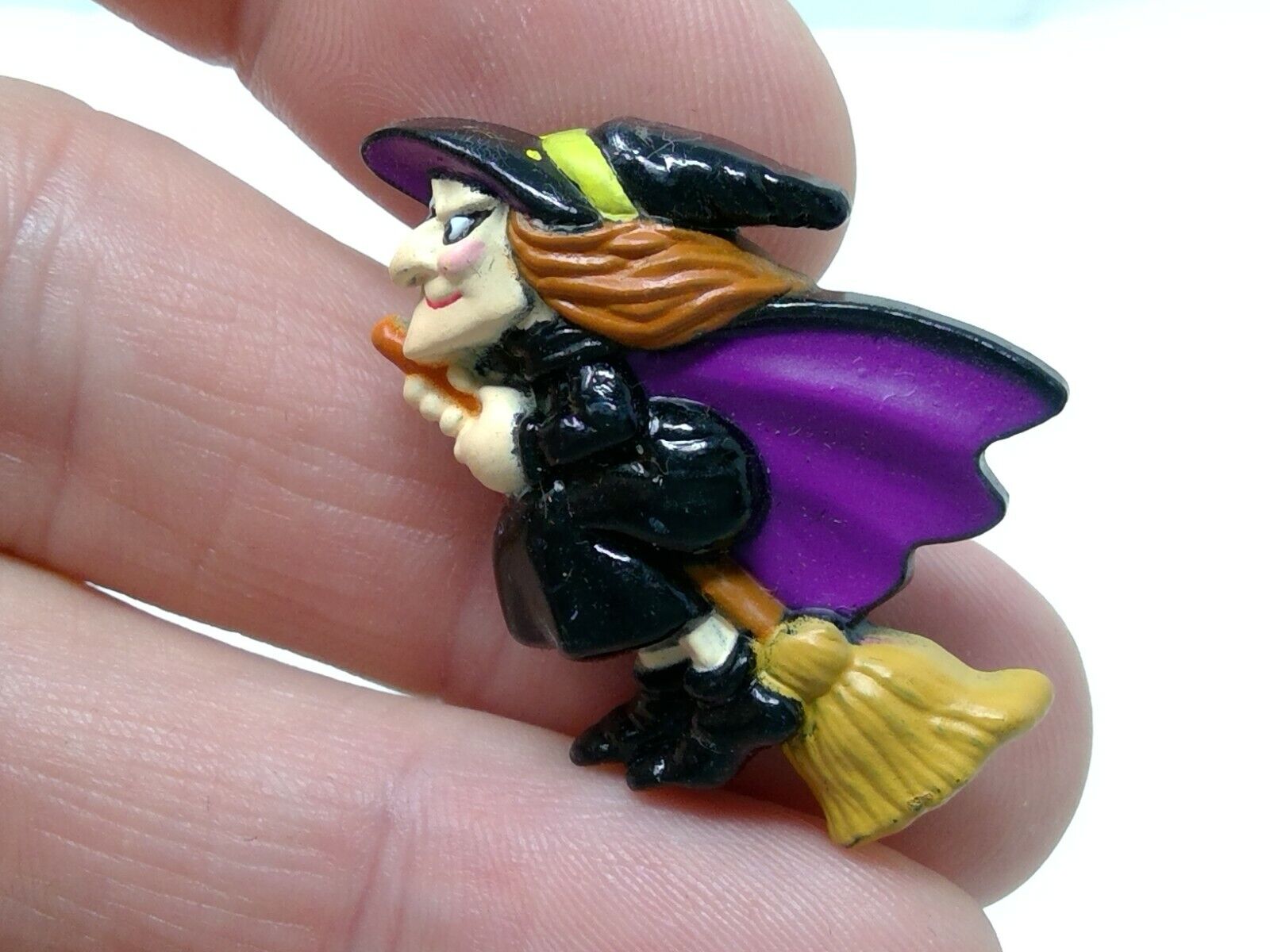 Vintage Russ Lapel Pin - Halloween Witch on Broom Pin