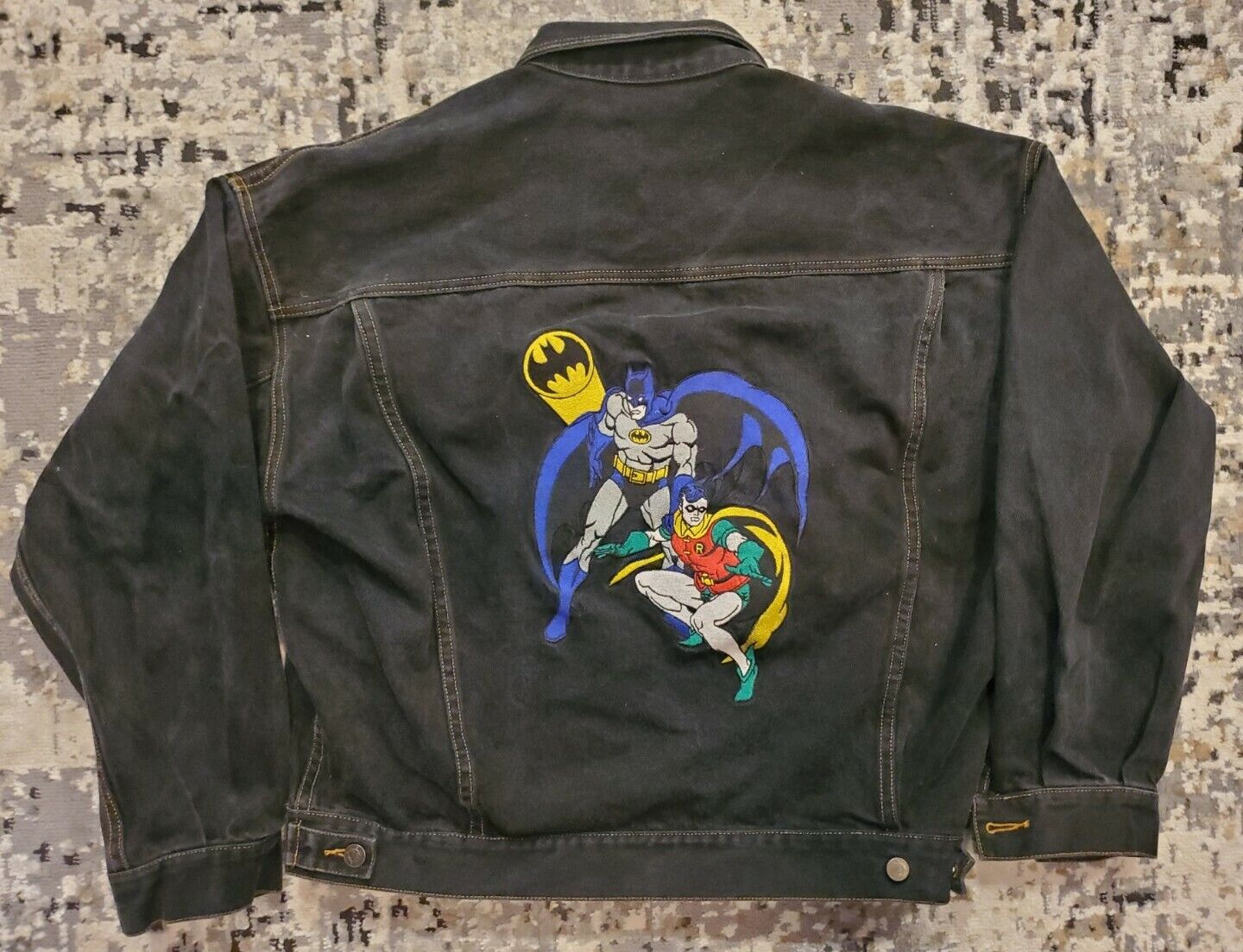 Vintage 1989 Batman Robin Black Denim DC Warner Bros Embroidered Jacket Lge RARE