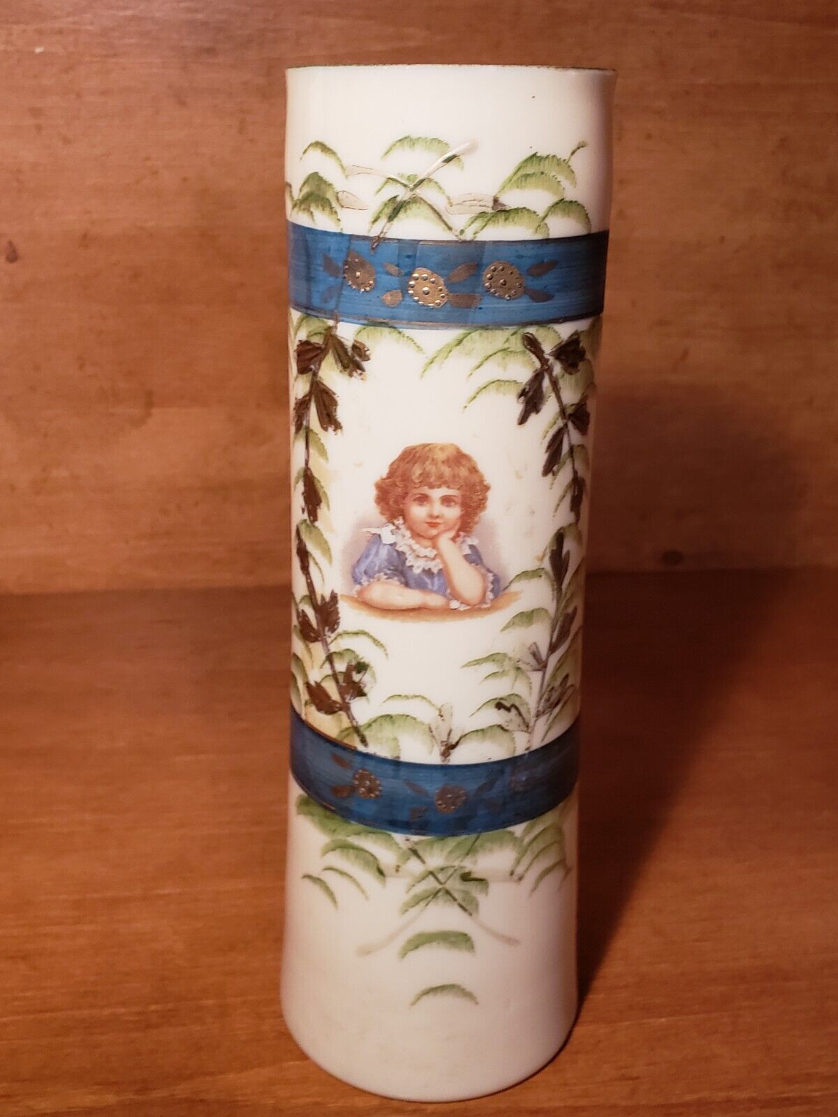 BRISTOL Glass Vase: Hand Painted Child Portrait with One Hand on Chin