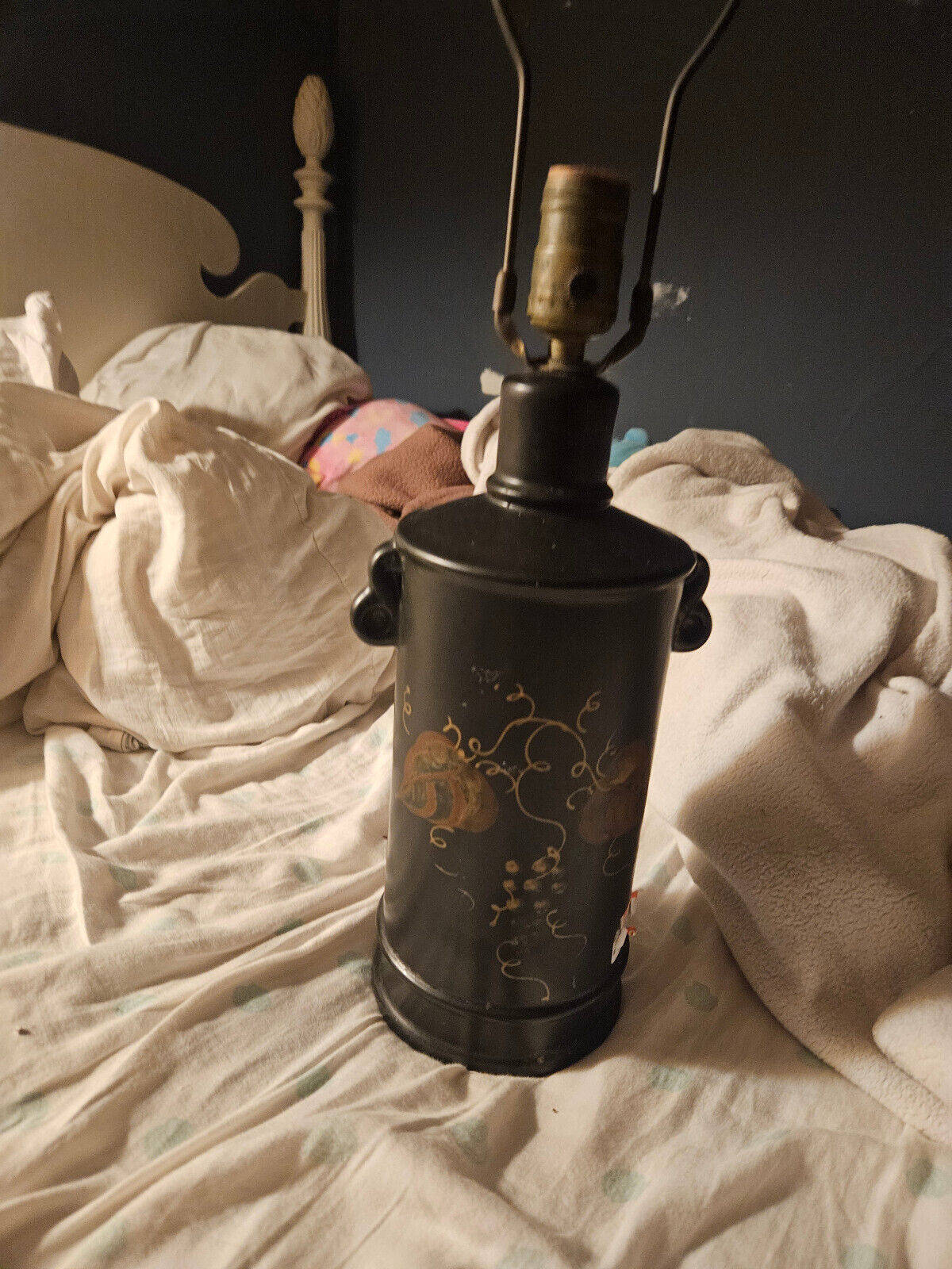 vintage metal lamp hand painted