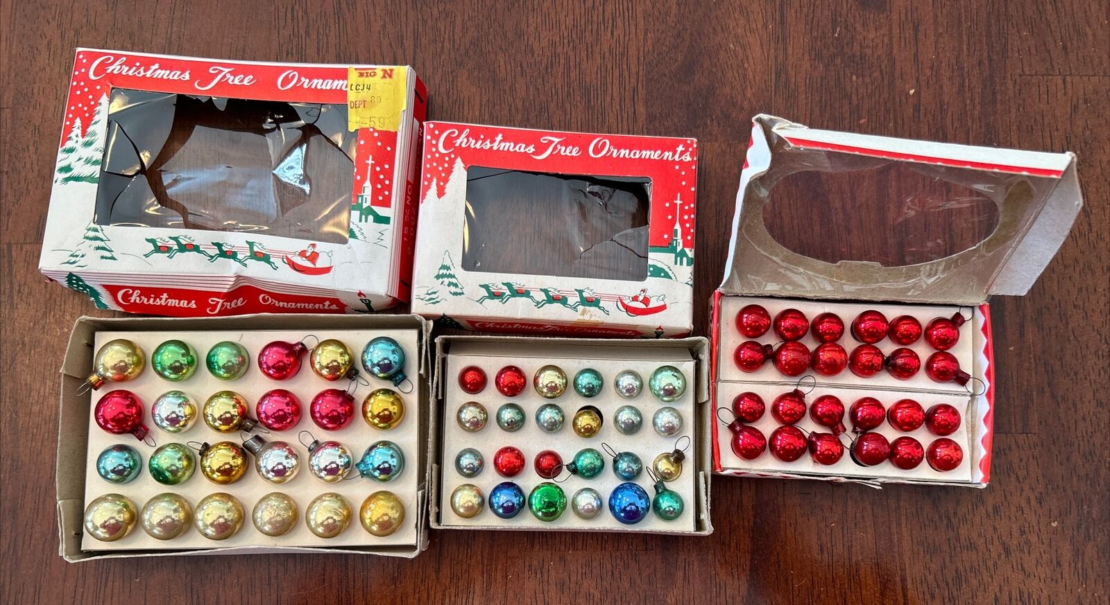 72 Vintage Mercury Glass Mini Feather Tree Ball Ornaments In Boxes -read- Japan