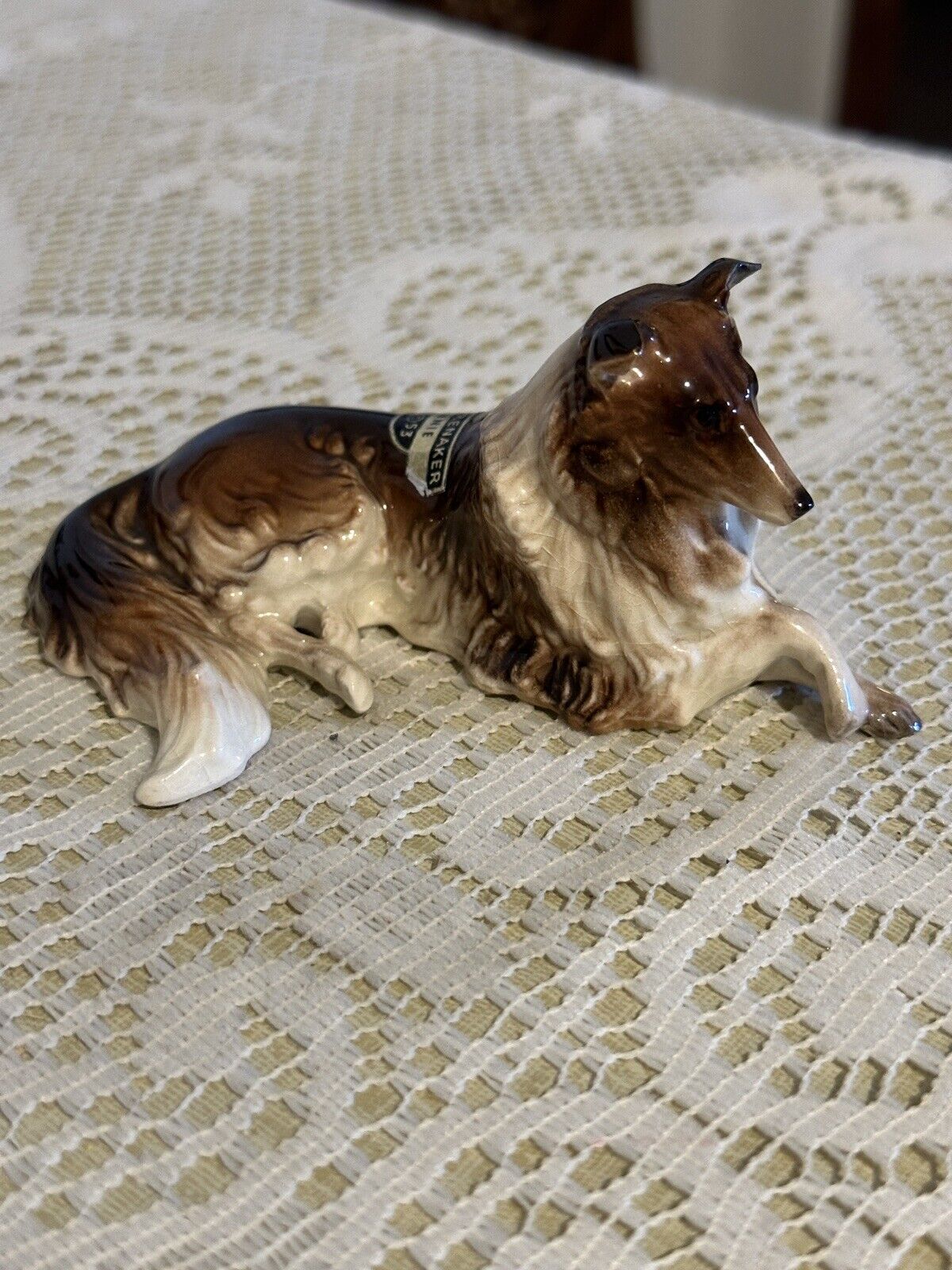 Vtg Hagen Renaker Collie Dog Figurine BONNIE 1953 Label Glossy Dog Figurine 4”