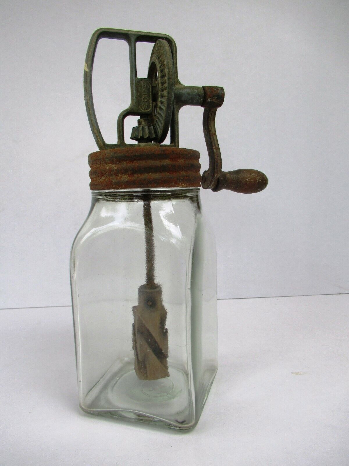 Vintage Blow Butter Churn Glass & Iron Skimmer Churner Machine England Collect\