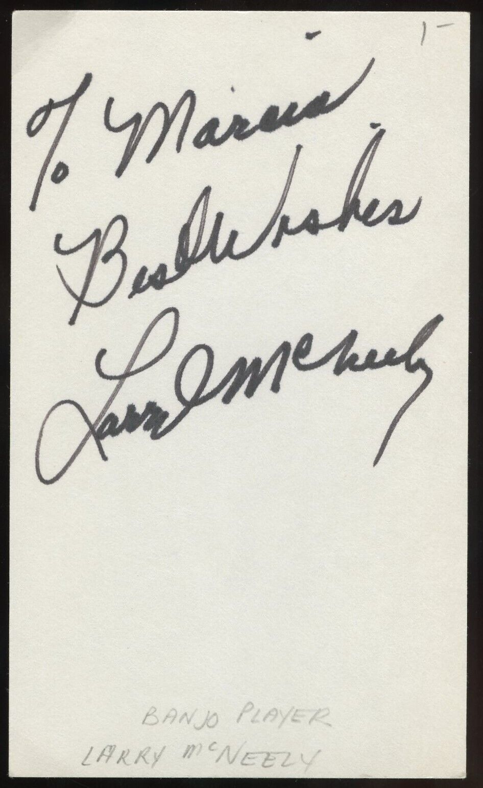Larry McNeely signed autograph auto 3x5 Cut American Banjo Player