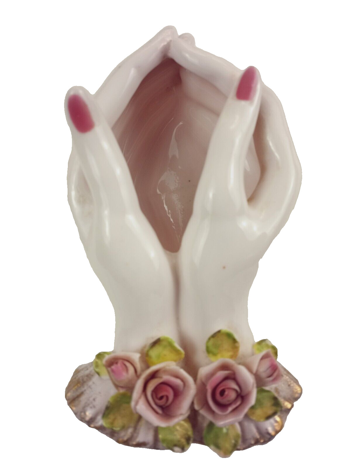 Vintage Lefton Pink Hands Rose Jewelry Trinket Vanity  Porcelain Occupied Japan